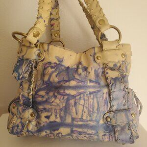 Kooba Leather Purse tote Handbag blue gray purple pink ivory beige cowgirl dyed